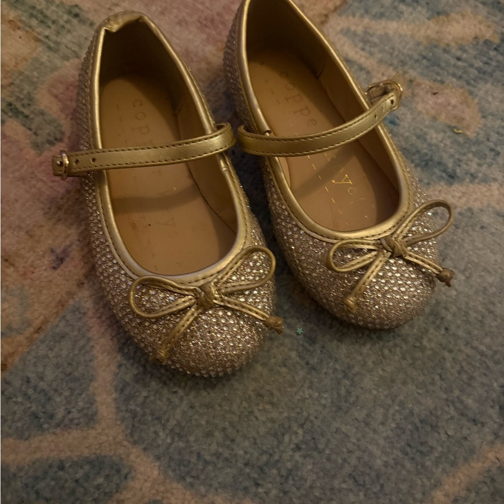 Copper Key Gold Glitter Mary Jane Shoes with Bow